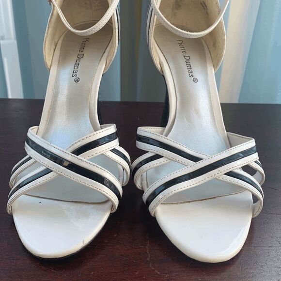 Pierre Dumas Womens Heels Open Toe Ankle Strap Black White Size 8 - Picture 6 of 10